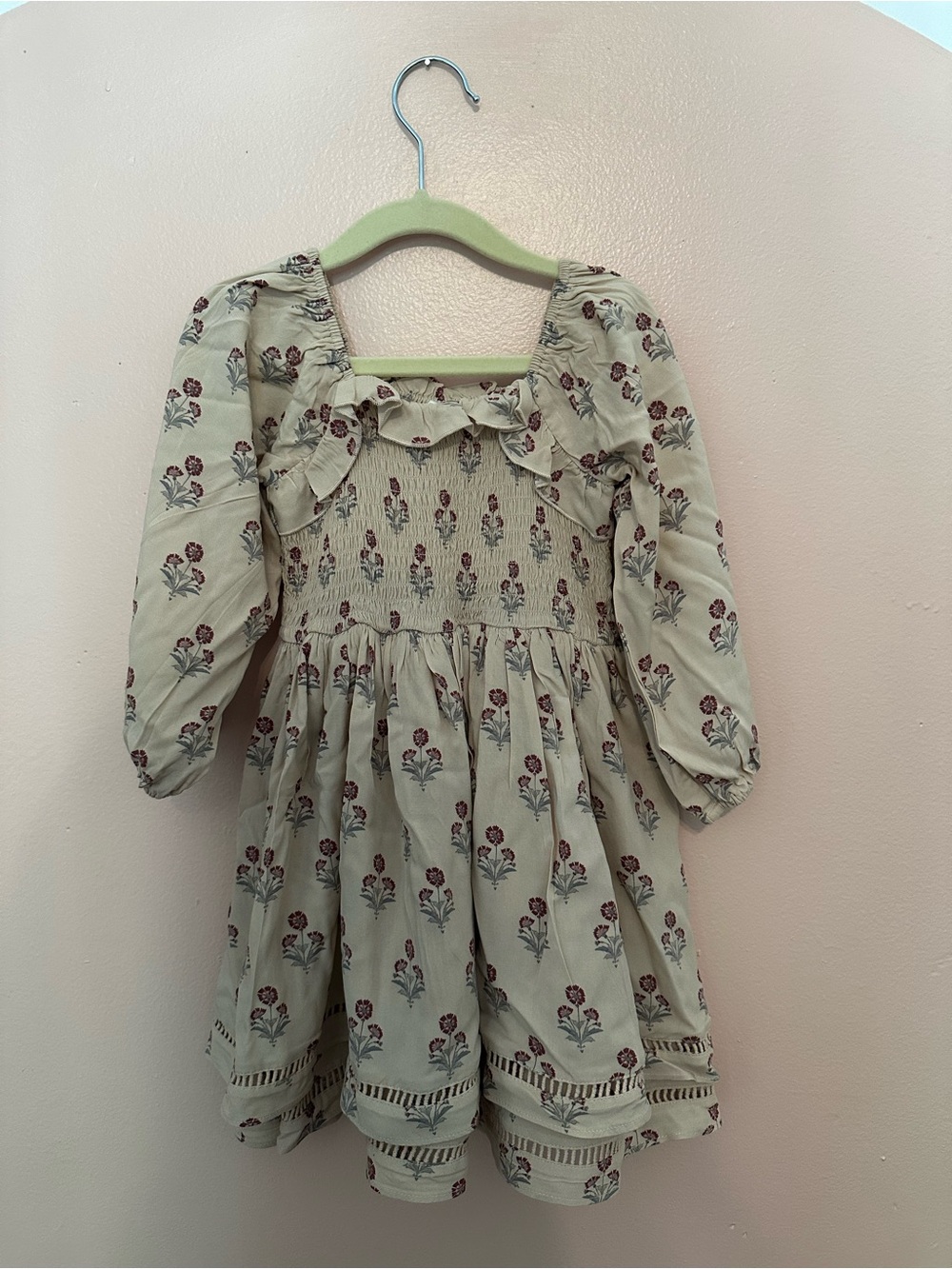 Girls' Cream Floral Smocked noralee dress 6